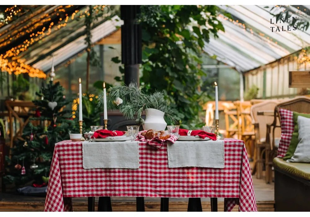 Față de masă din in 140x250 cm Red Gingham – Linen Tales