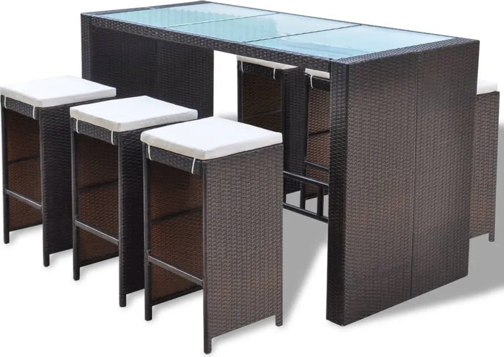 vidaXL Set mobilier bar de grădină cu perne, 7 piese, maro, poliratan