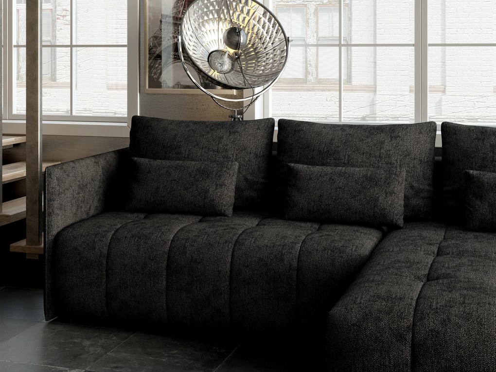 Colțar extensibil dumonde cu ladă de depozitare si sezut confortabil din spuma high-density, Malta Enjoy Black II 235x185 cm