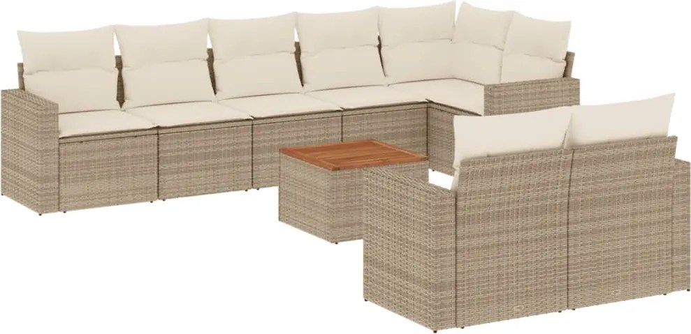 vidaXL Set canapele de grădină, 9 piese, cu perne, bej, poliratan