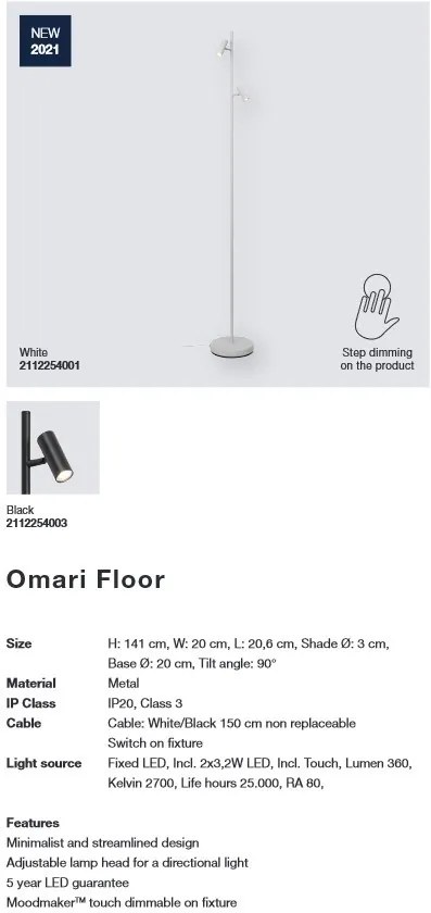 Lampadar cu 2 brate design modern, 3-Step MOODMAKER OMARI alb 2112254001 NL