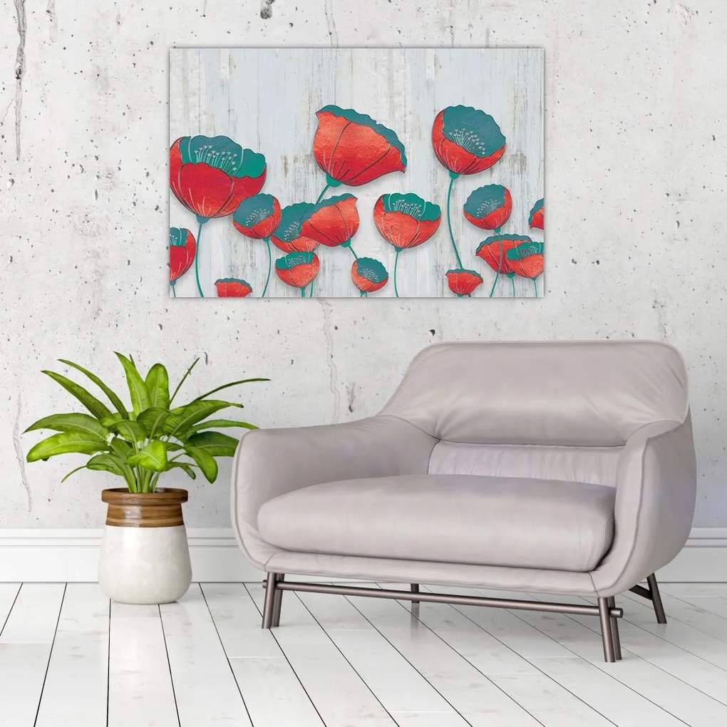 Tablou - Maci de câmp - petrol (90x60 cm)