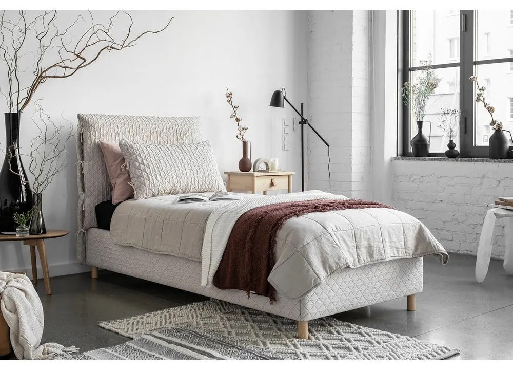 Pat bej tapițat de o persoană și somieră 90x200 cm Sleepy Luna – Miuform