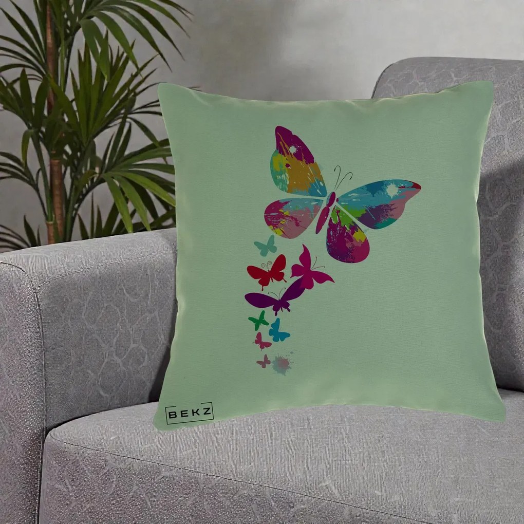 Perna Decorativa Fluturi Splash, 40x40 cm, Verde, Husa Detasabila, Perna Inclusa, BEKZ®