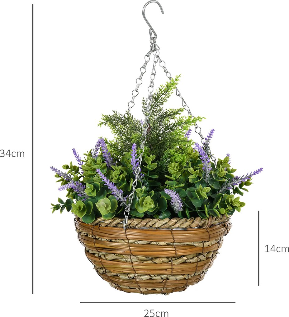 Outsunny Set 2 Plante Artificiale de Lavandă cu Ghiveci și Cârlig, Ø25x34 cm, Verde și Violet | Aosom Romania