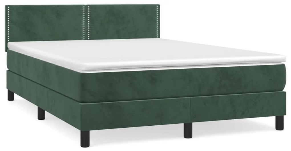 3141242 vidaXL Pat box spring cu saltea, verde închis, 140x190 cm, catifea