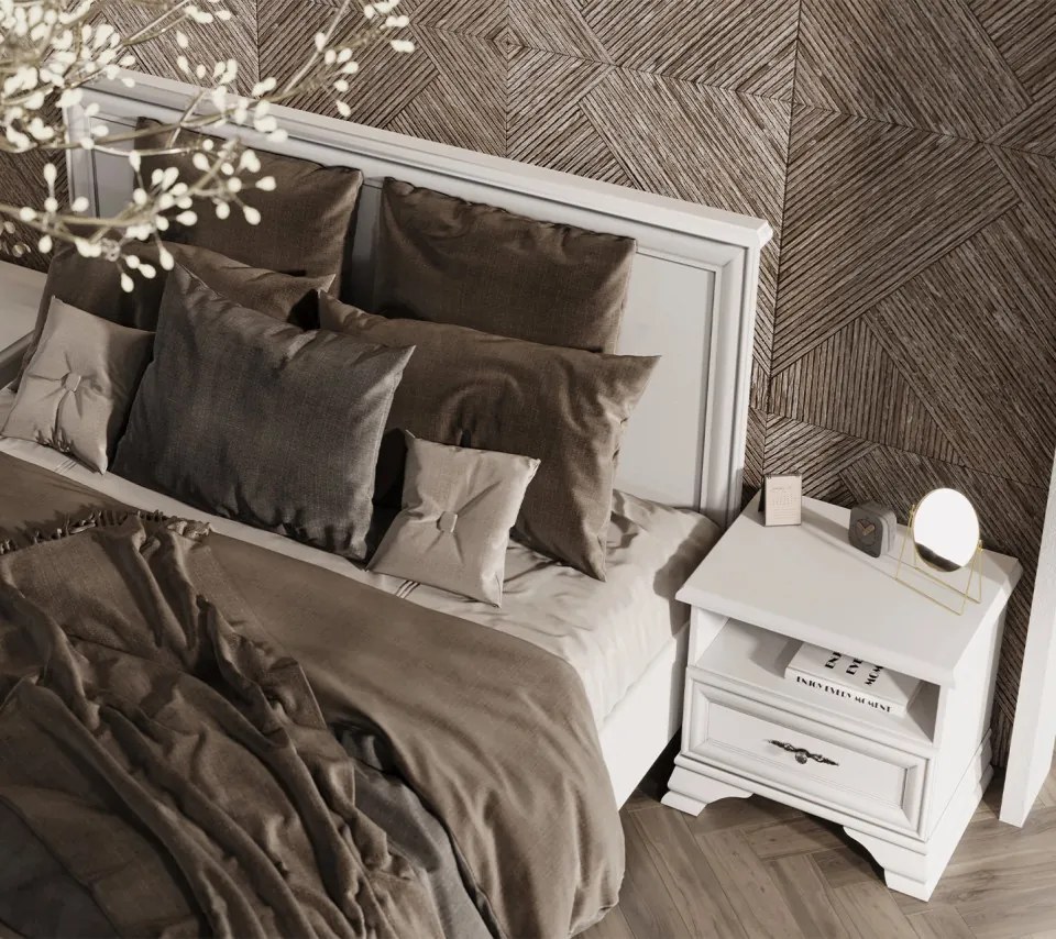 Dormitor Idento Varianta 1, Dulap 5 Usi si 2 Sertare, MDF Alb Alpin