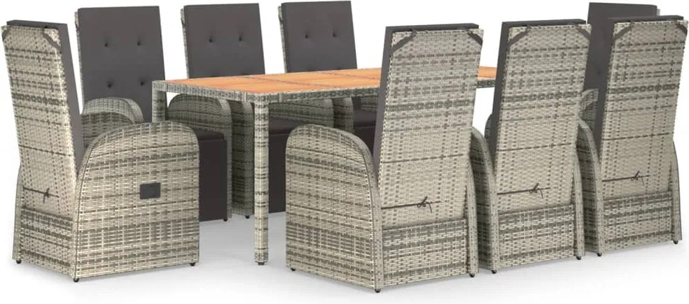 vidaXL Set mobilier grădină cu perne, 9 piese, gri, poliratan