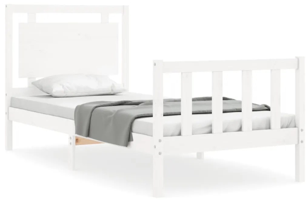 3192132 vidaXL Cadru de pat cu tăblie, alb, 90x190 cm, lemn masiv