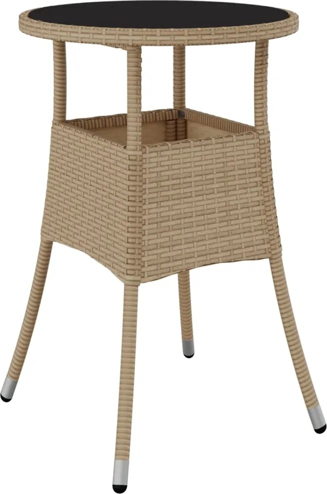 vidaXL Masă de grădină, bej, Ø60x75 cm, sticlă securizată/poliratan