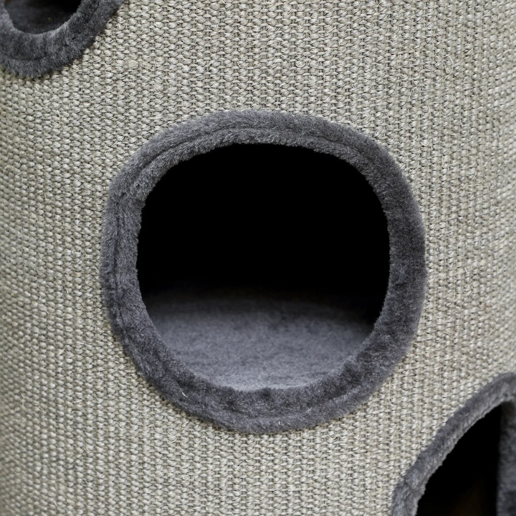 PawHut Cușcă pentru Pisici cu 3 Nivele, Zgârietoare din Sisal și Pluș, Ø38x70cm, Gri | Aosom Romania