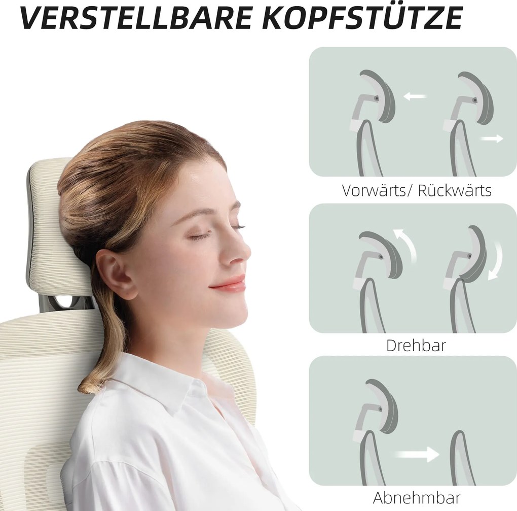 HOMCOM Scaun de birou, scaun ergonomic pentru birou cu acoperire din plasă, reglabil, pe roți, cu cotiere, tetieră, Bej | Aosom Romania