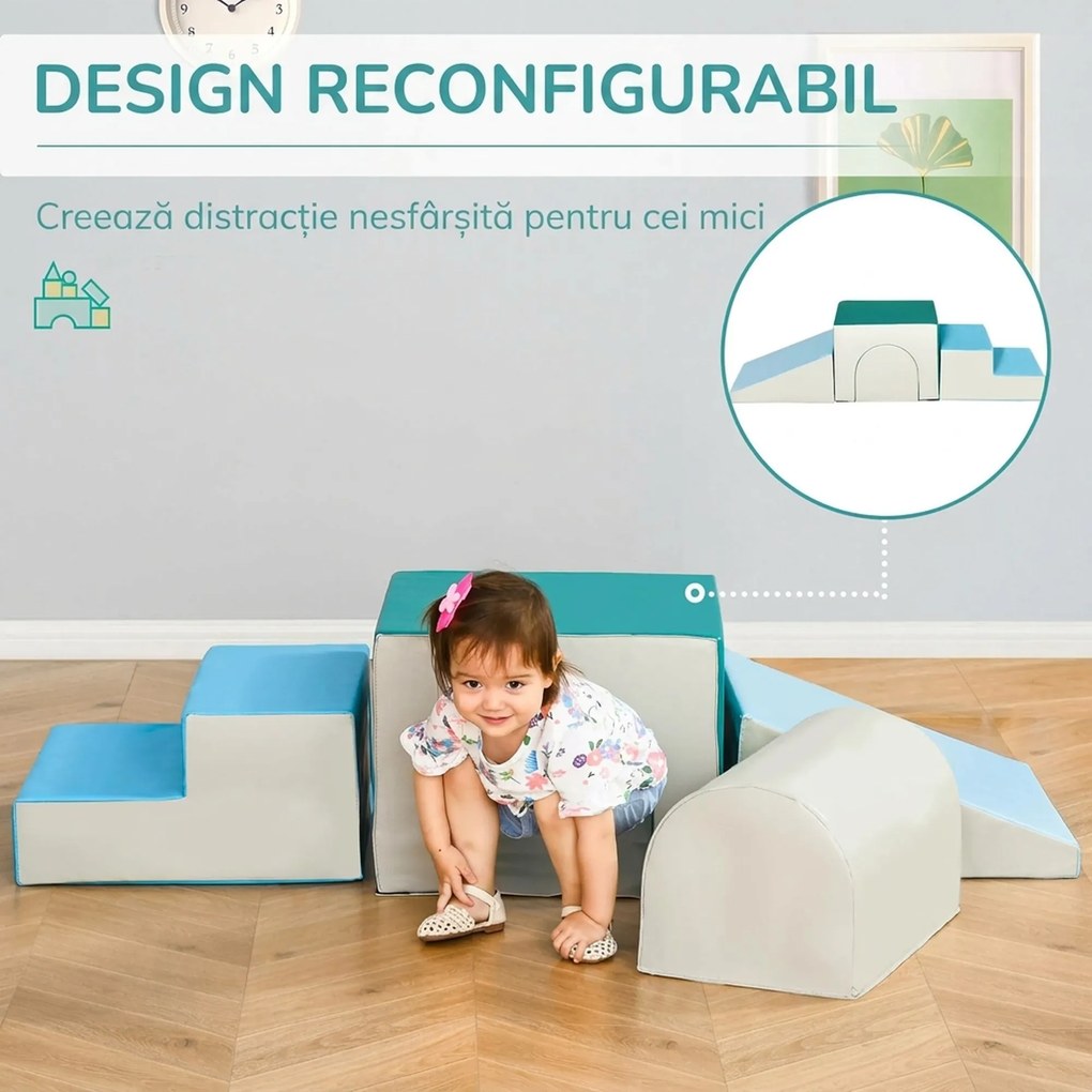 HOMCOM Set de 4 Blocuri Moi de Construcție pentru Copii, Joc Modulabil pentru Copii 1-3 Ani, 150x50x39 cm, Multicolor | Aosom Romania