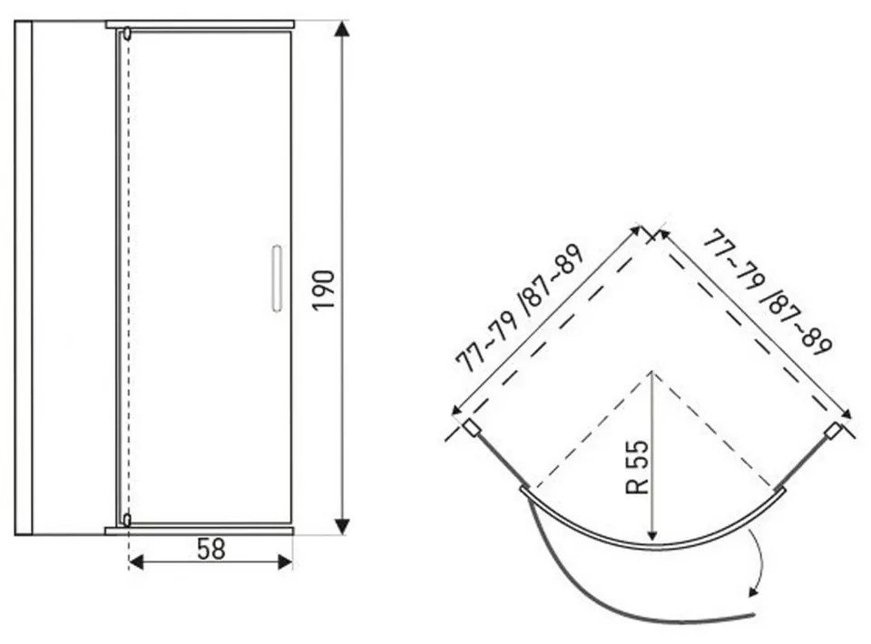 Cabină de duș curbată Splash cu cădiță 79x79x206cm - profil cromat, sticlă transparentă