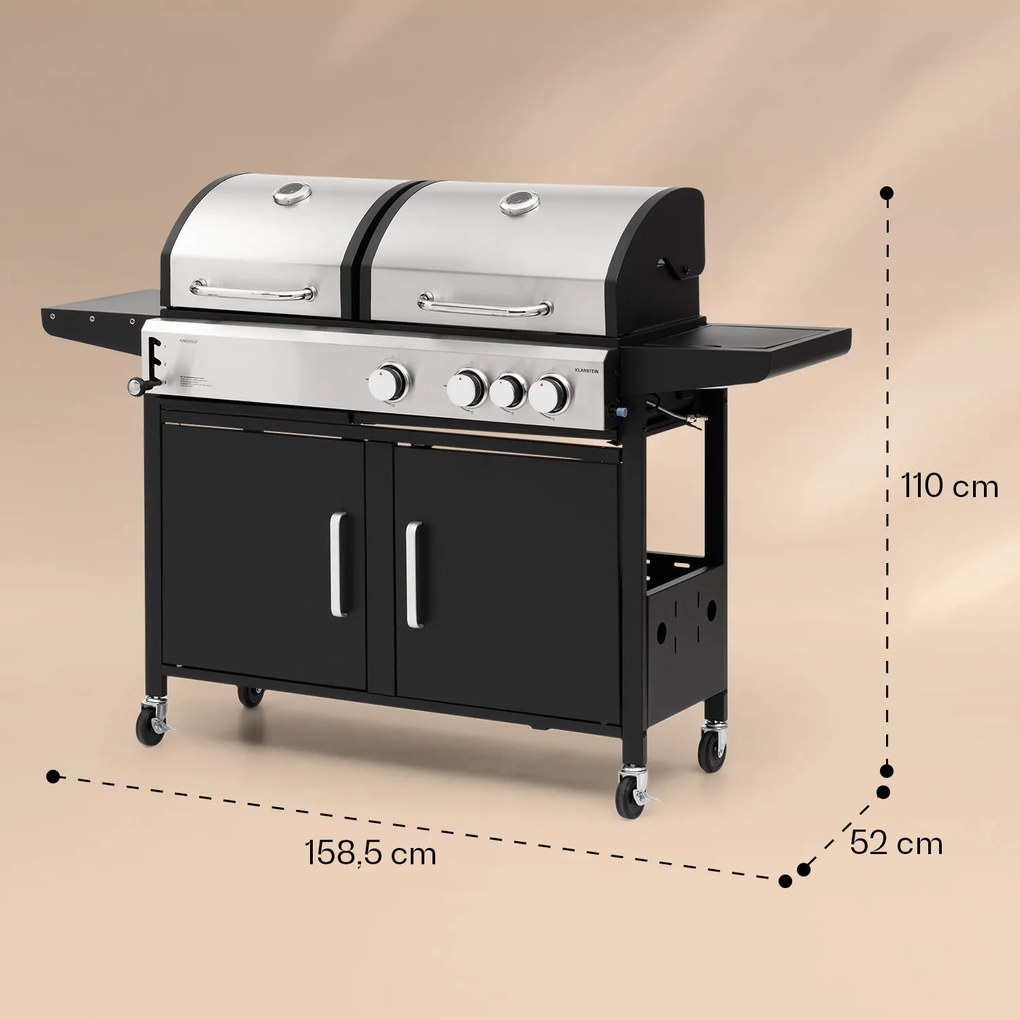 Kingsville 3.1, grătar combinat pe gaz și cărbuni, 10,9 kW, 3+1 arzătoare, înălțime reglabilă
