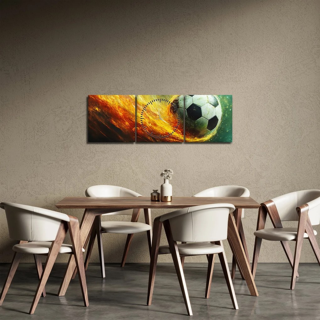 Tablou - Minge de Fotbal în Zbor (cu ceas) (90x30 cm)