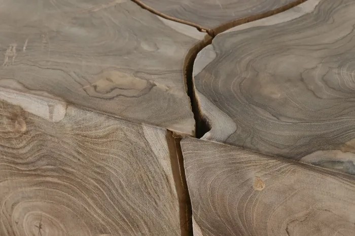 Măsuță de cafea dreptunghiulară din lemn de tec, natur, cu rondele de lemn îmbinate, finisaj natural, 40 x 120 x 76,5 cm, „Verna” – Ethnic Collections