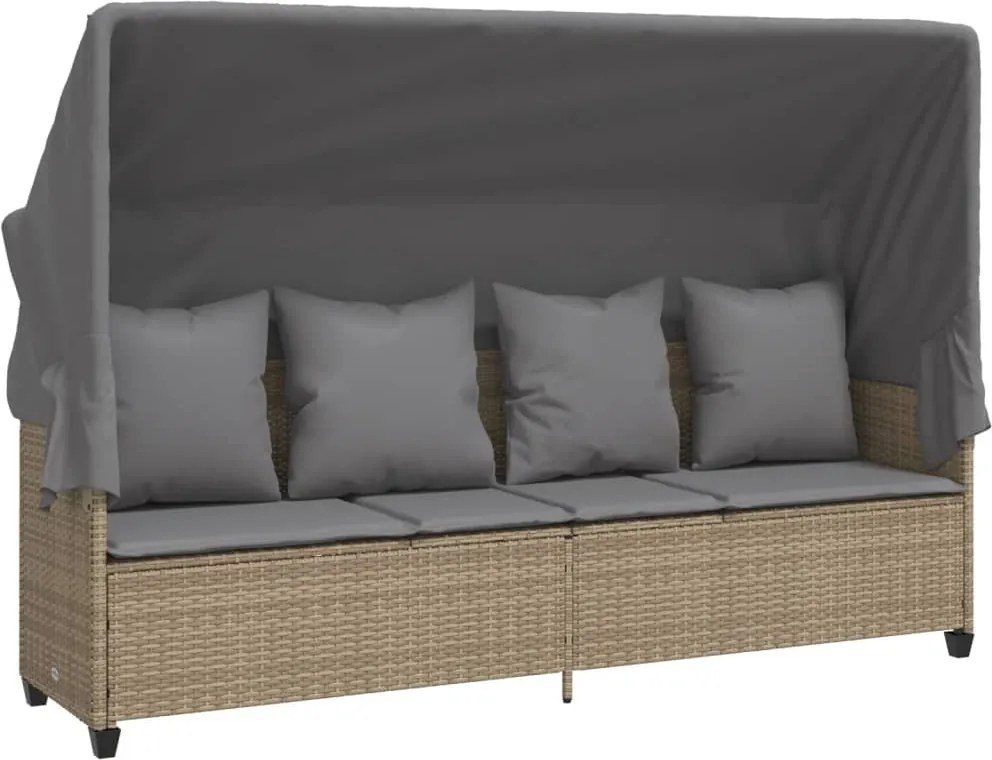 vidaXL Șezlong cu baldachin și perne, bej , poliratan