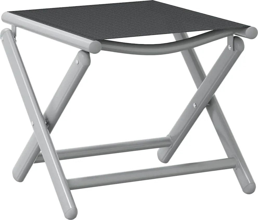 vidaXL Taburet pliabil, negru și argintiu, aluminiu și textilenă