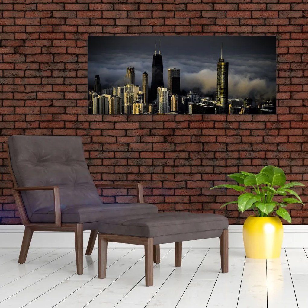 Tablou cu oraș în nori (120x50 cm)