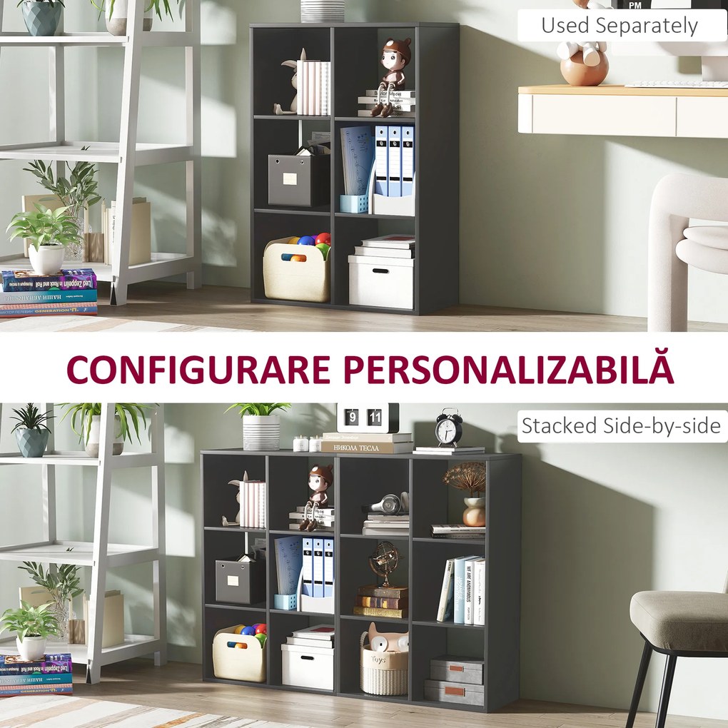 HOMCOM Bibliotecă Modernă Modulară cu 6 Compartimente din PAL, Maro | Aosom Romania