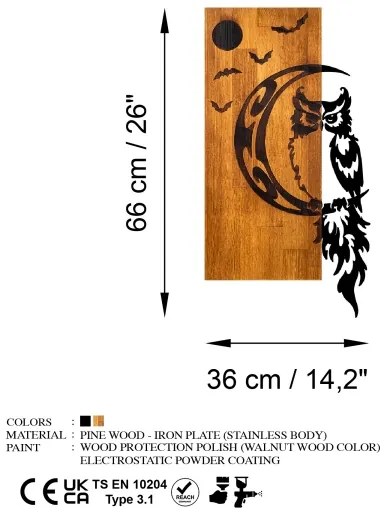Decorațiune de perete 36x66 cm lemn/metal bufniță