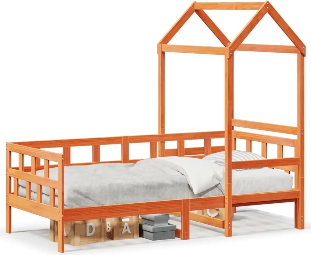 vidaXL Pat de zi cu acoperiș maro ceruit 80x200cm lemn masiv pin