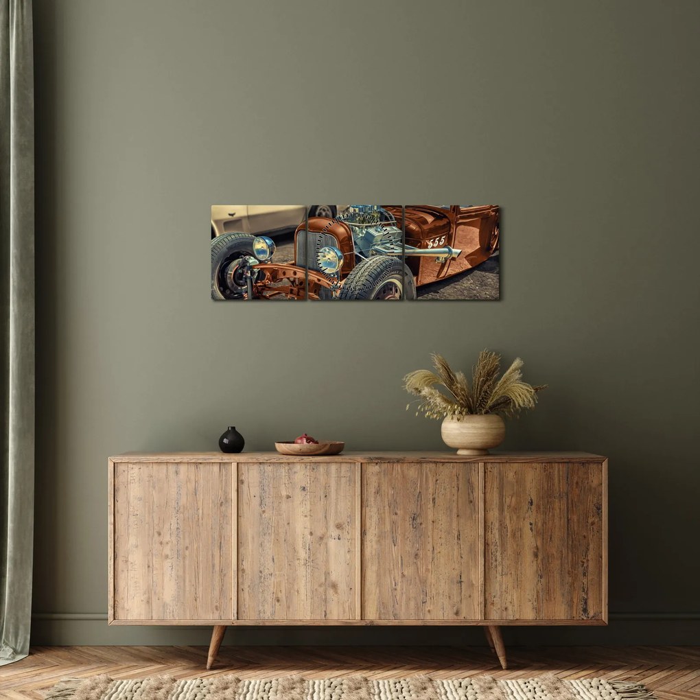 Tablou cu mașina maro (cu ceas) (90x30 cm)