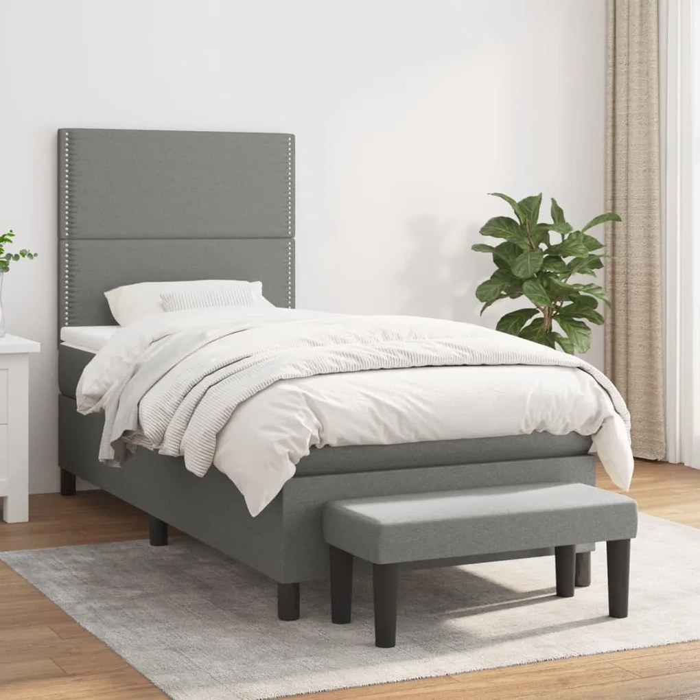 vidaXL Pat box spring cu saltea, gri închis, 80x200 cm, textil