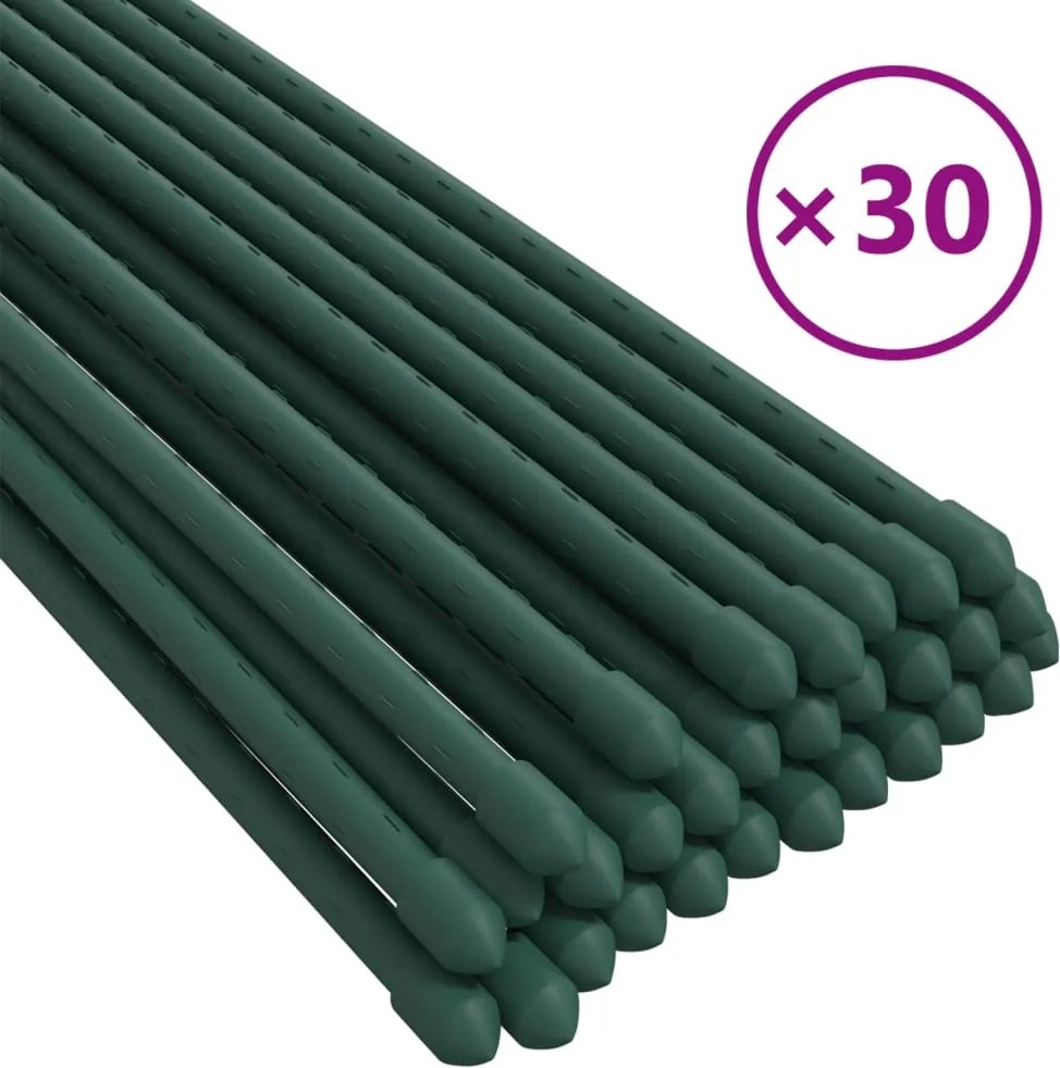 vidaXL Țăruși pentru plante de grădină, 30 buc., verde, 90 cm, oțel