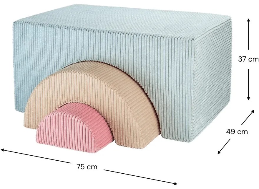 Teren de joacă din spumă verde mentă 3 buc. din catifea reiată înălțime 37 cm 75x49 cm Rainbow Montessori – Wigiwama