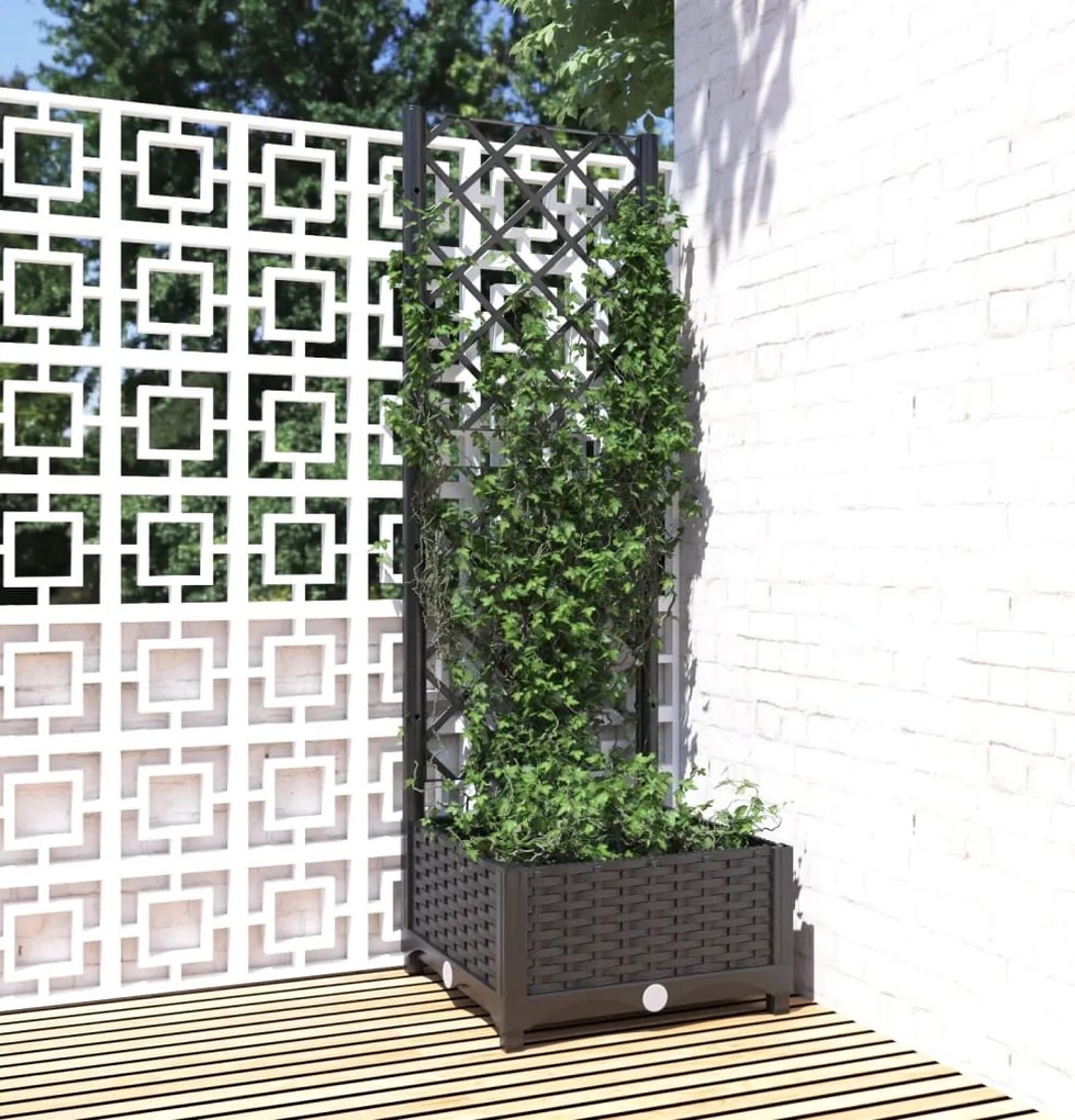 vidaXL Jardinieră de grădină cu spalier negru, 40x40x121,5 cm, PP