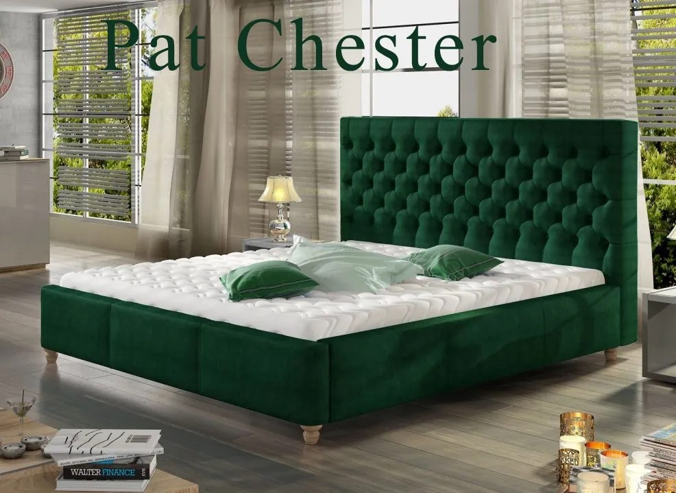 Pat Chester tapitat 200 x 200 x 110 cm: Pat fara accesorii Stofa