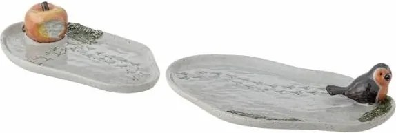 Set 2 platouri gri din ceramică, pictate manual cu motive în relief, „Bleak”