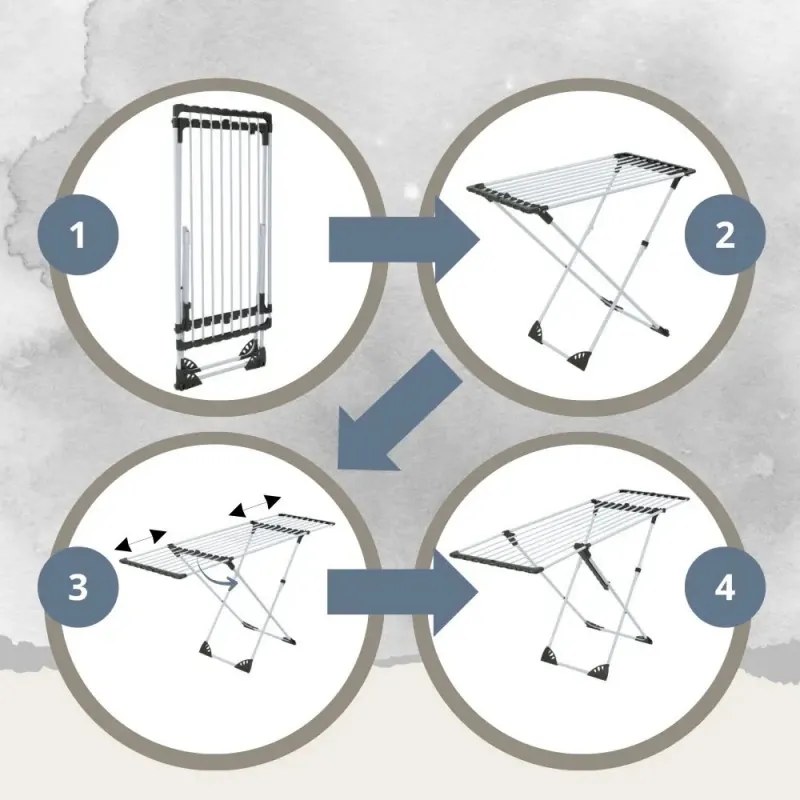 Uscător de rufe pliabil Kinghoff KH 2042, 20 m, până la 20 kg, lungime reglabilă, capete antiderapante, alb/negru