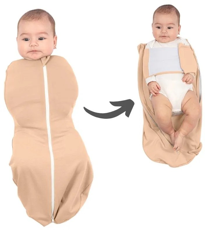 Sistem de infasat cu fermoar dublu Kidizi SnugPod UP Peach M, pentru bebelusi cu greutate de 3.8-7 kg, 0.5 tog