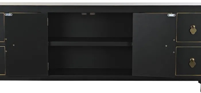 Comoda TV, neagra, din lemn masiv, Zenora