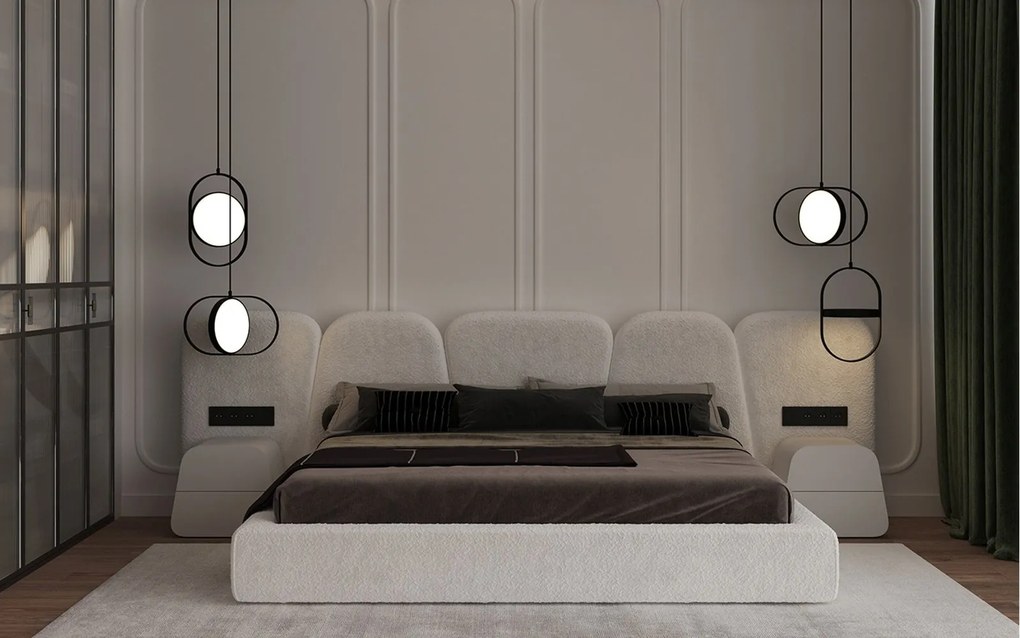 Pat Stone Tapitat cu Saltea 160/180x200cm - 160x200
