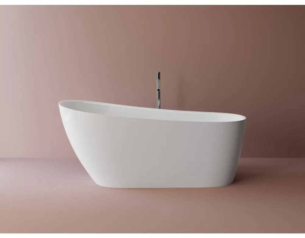 Cada baie freestanding compozit Marmite Santorini, 159 x 73 cm, ovala, alb lucios, fara preaplin. 158 x 73 cm