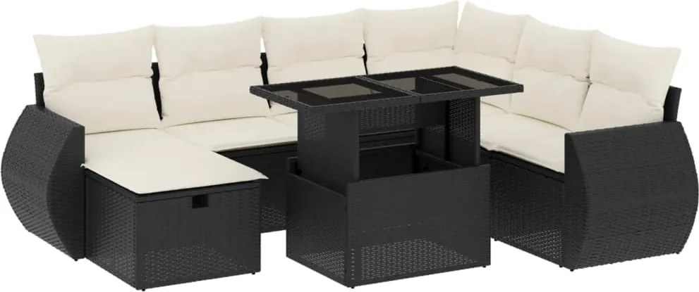 vidaXL Set mobilier de grădină cu perne, 8 piese, negru, poliratan