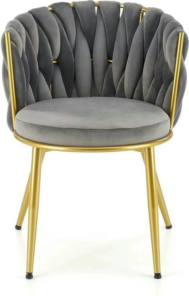 Scaun de dining K517, gri/auriu, stofa catifelata/metal, 57x60x79 cm