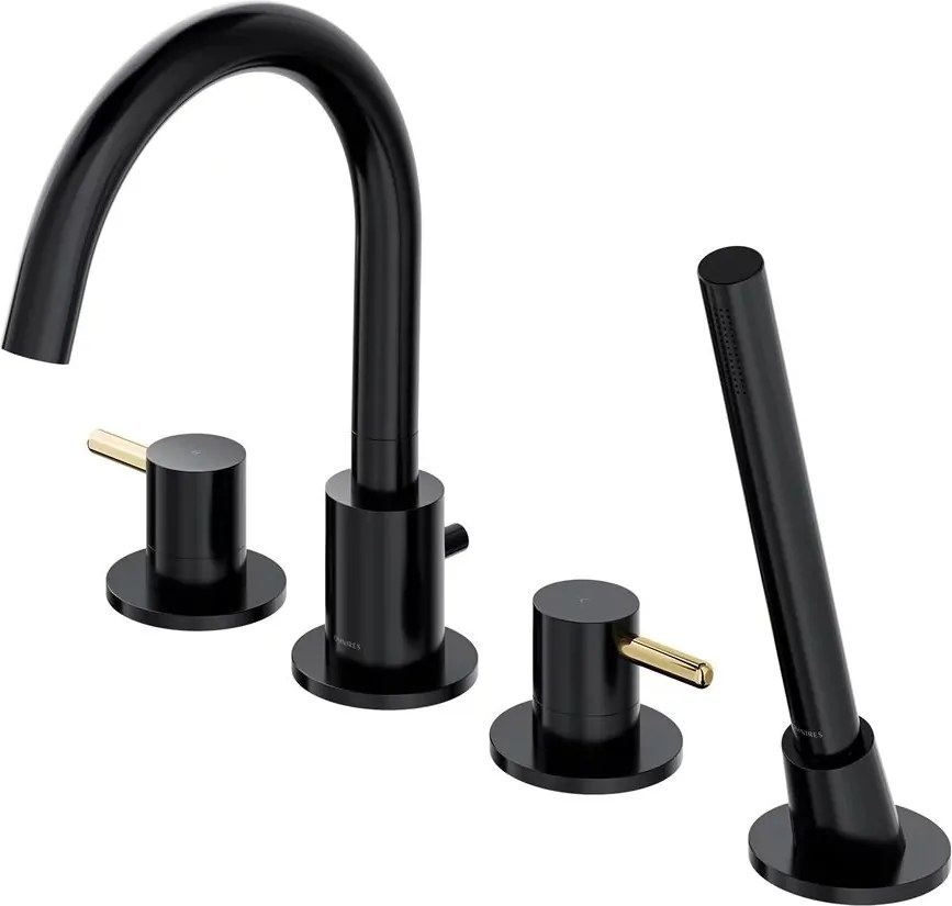 Baterie cada - dus Omnires Y 4 orificii negru - auriu cu set de dus