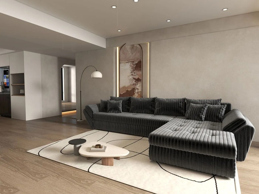 Colțar extensibil dumonde cu ladă de depozitare si sezut confortabil din spuma high-density, Loana XL Ambience Gri II 335x185 cm