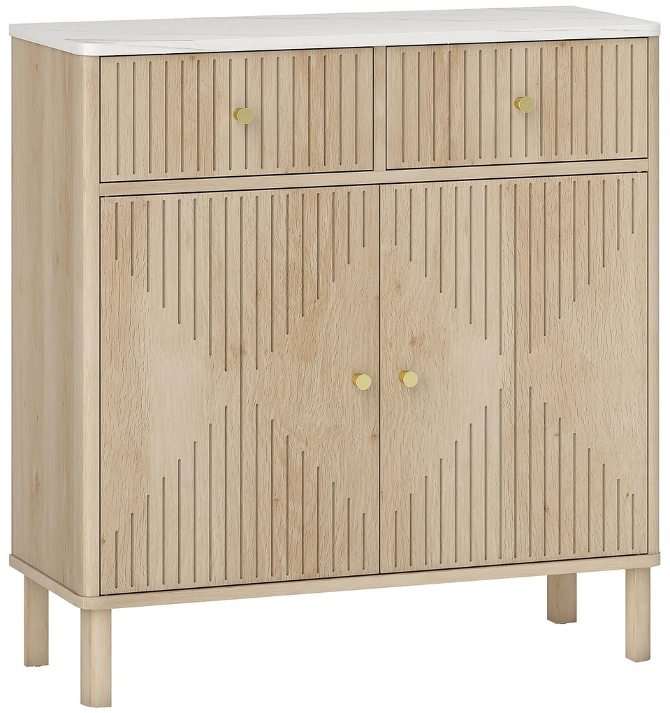 HOMCOM Comodă de Bucătărie cu 2 Sertare, Dulap și Blat cu Efect de Marmură Stejar | Aosom Romania