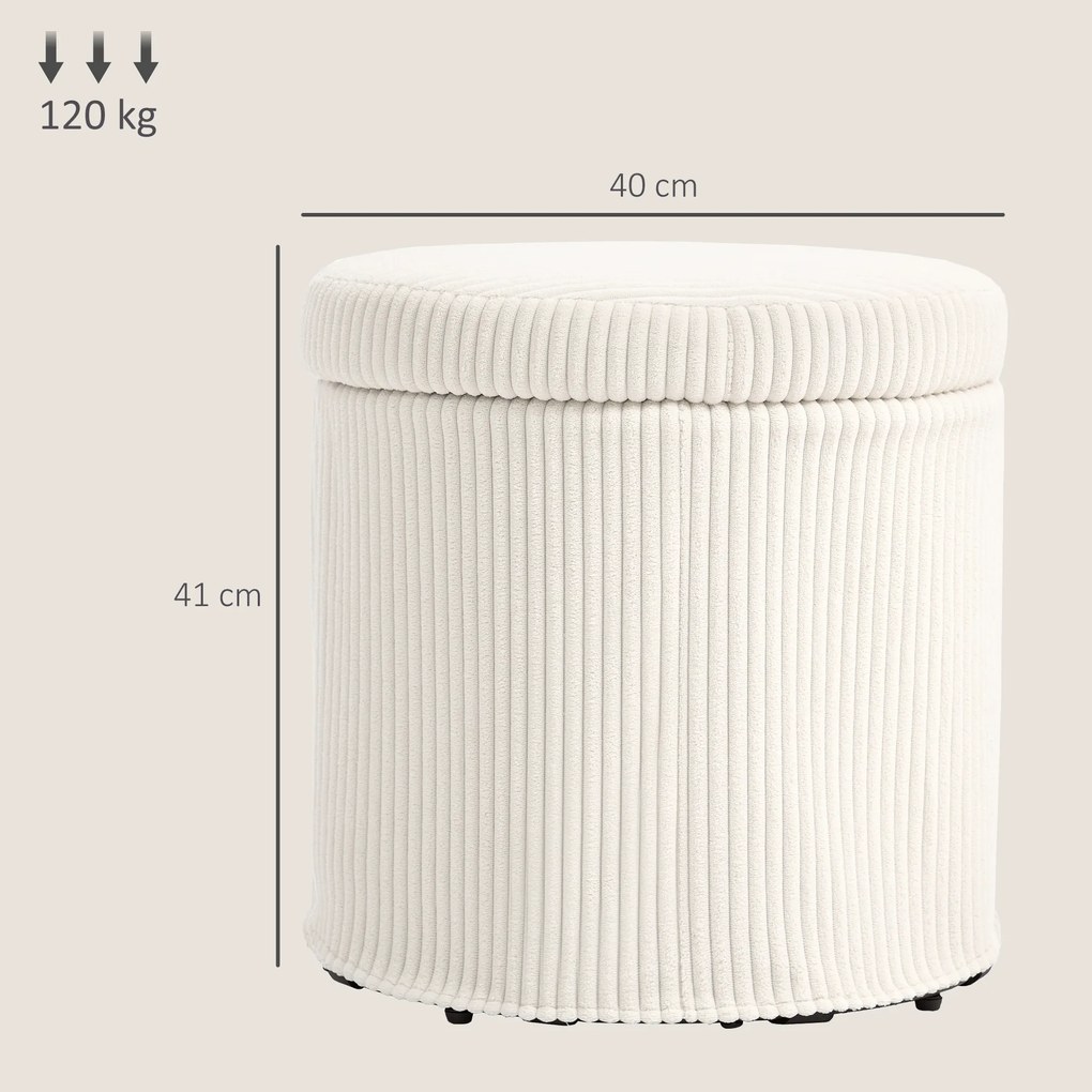 HOMCOM Pouf de depozitare 32 L, pouf pentru salon din catifea călită cu capac greutate maximă 120 kg, pentru hol, cameră, salon, bej | Aosom Romania