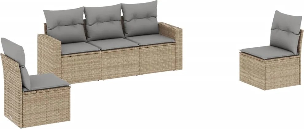 vidaXL Set canapele de grădină cu perne, 5 piese, bej, poliratan