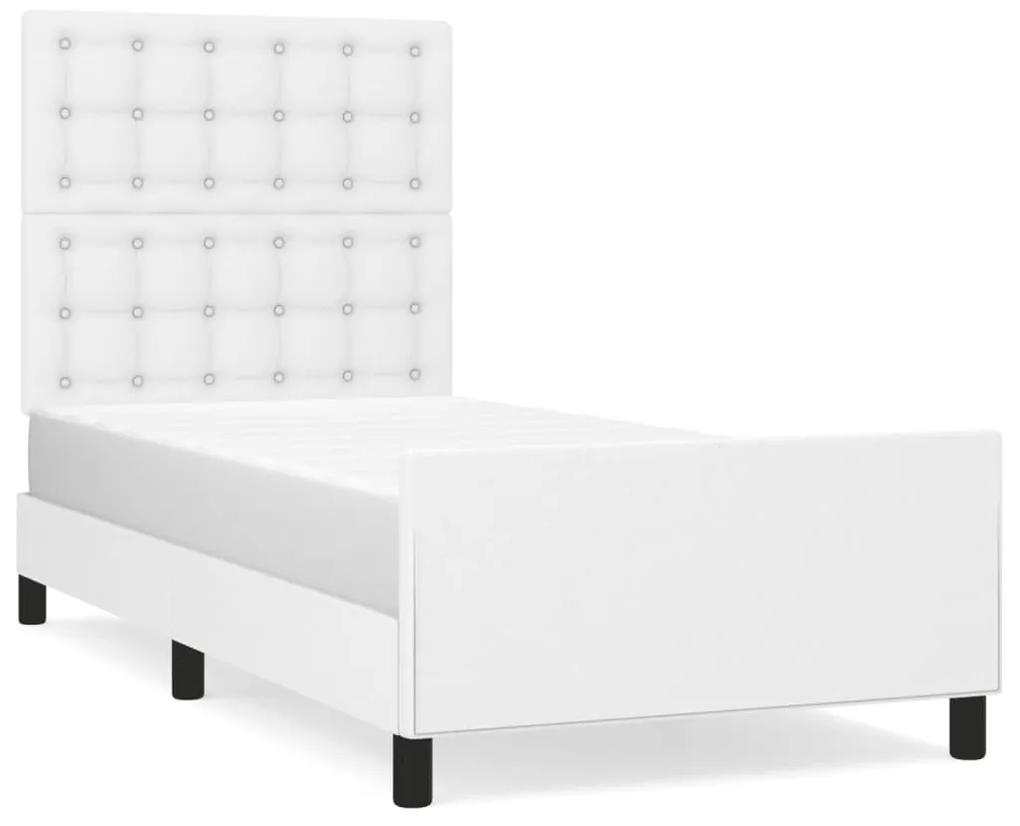 3125544 vidaXL Cadru de pat cu tăblie, alb, 90x190 cm, piele ecologică
