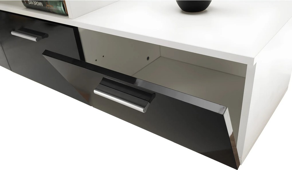 Mobilier living, alb/extra strălucire neagră HG, LEO
