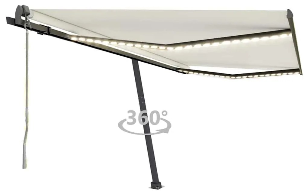 vidaXL Copertină automată cu senzor vânt &amp; LED, crem, 400x300 cm