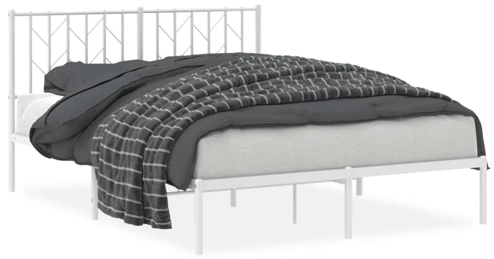 374486 vidaXL Cadru de pat metalic cu tăblie, alb, 140x190 cm